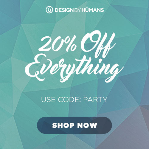 Promotional graphic with '20% Off Everything' offer on a geometric patterned background.